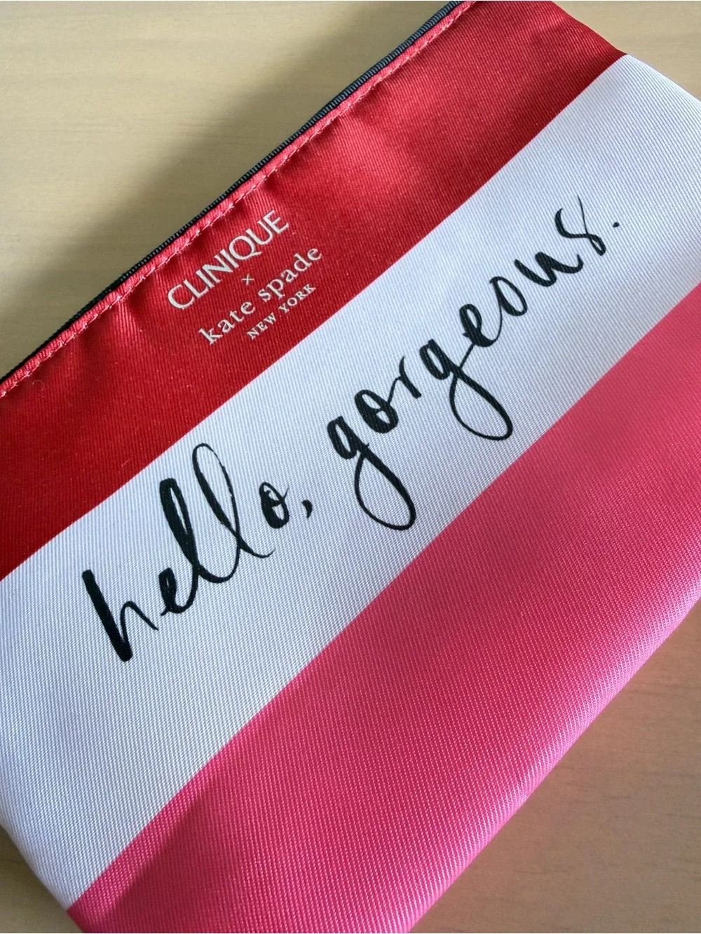 Clinique x Kate Spade Cosmetics Makeup Bag Pink White NEW